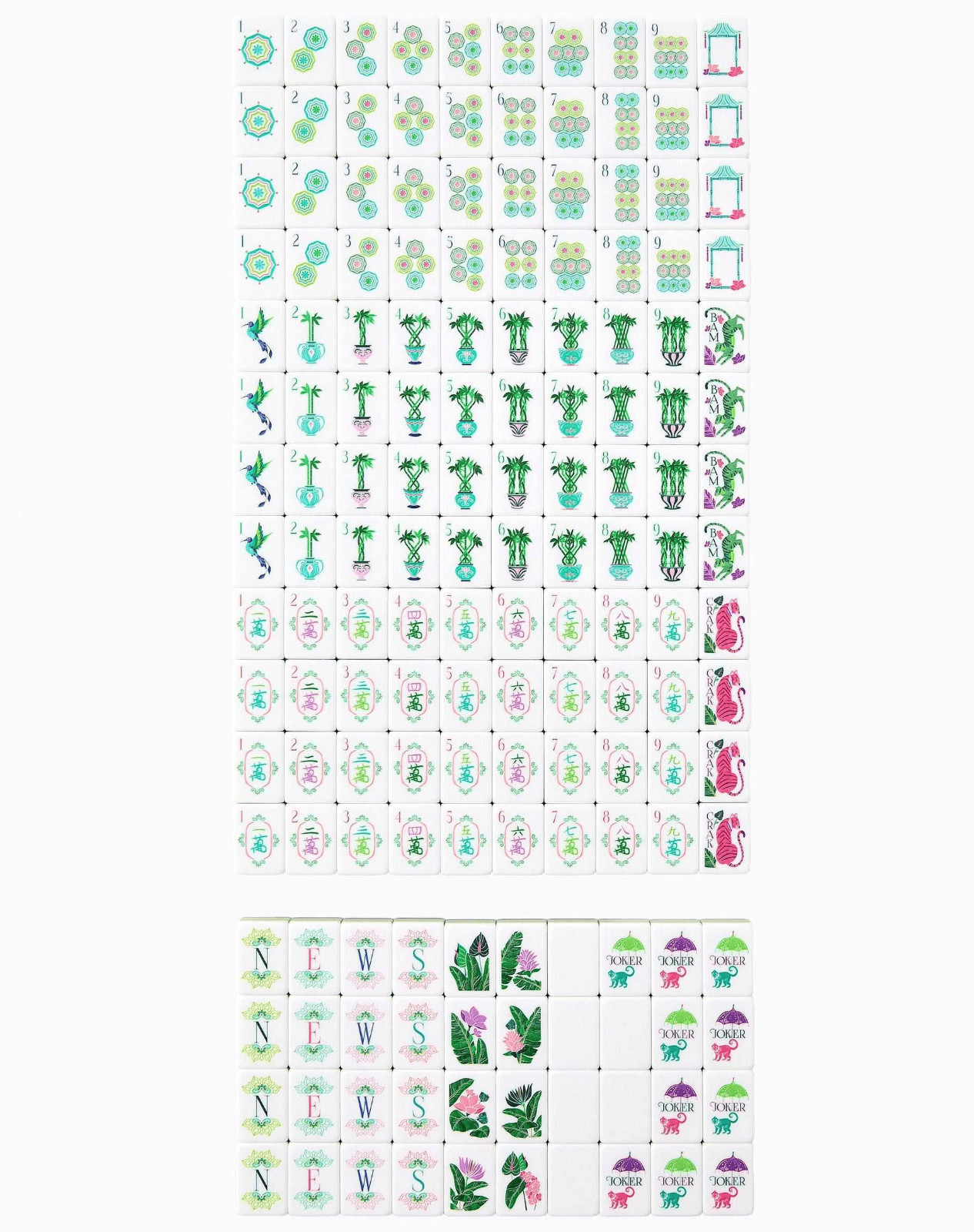 Engraved American Mahjong Tiles set ,160 4 layered Palm Tree Royale