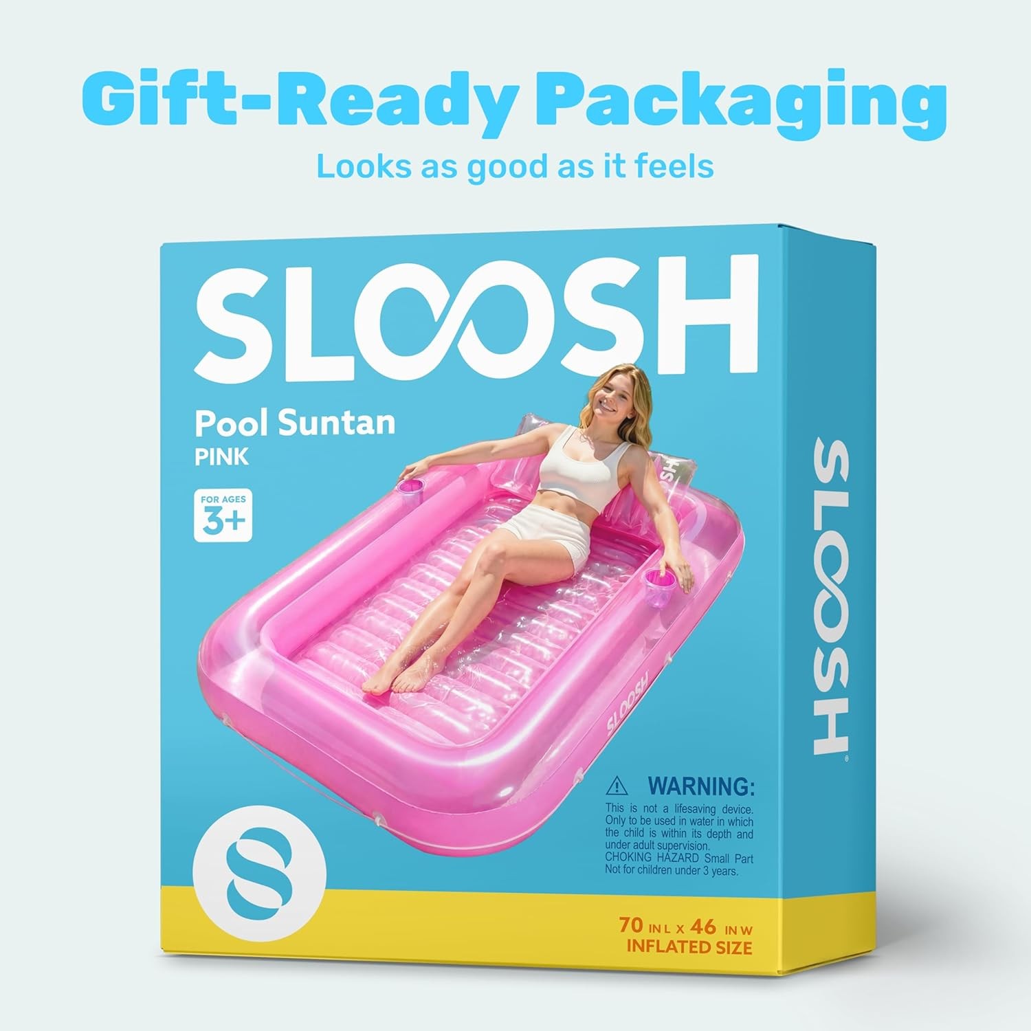 Pool Float Lounger 70 x 46 Inflatable Tanning Bed Large Pink SLOOSH Floats Adult