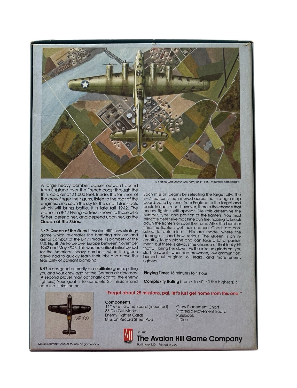 1983 Avalon Hill B-17 Queen Of The Skies WWII Aerial Combat Game UNPUNCHED