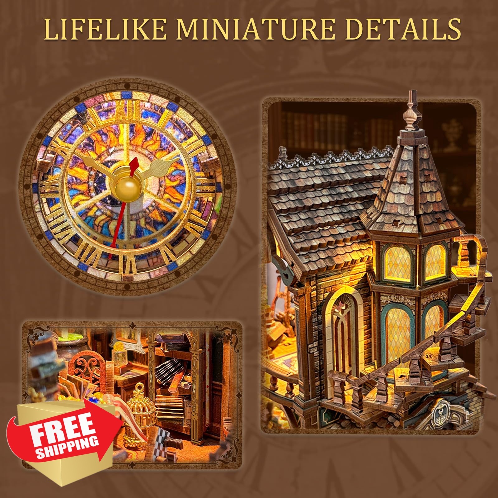 LORENOOK Magic Clock Tower Book Nook Wood Kit LED