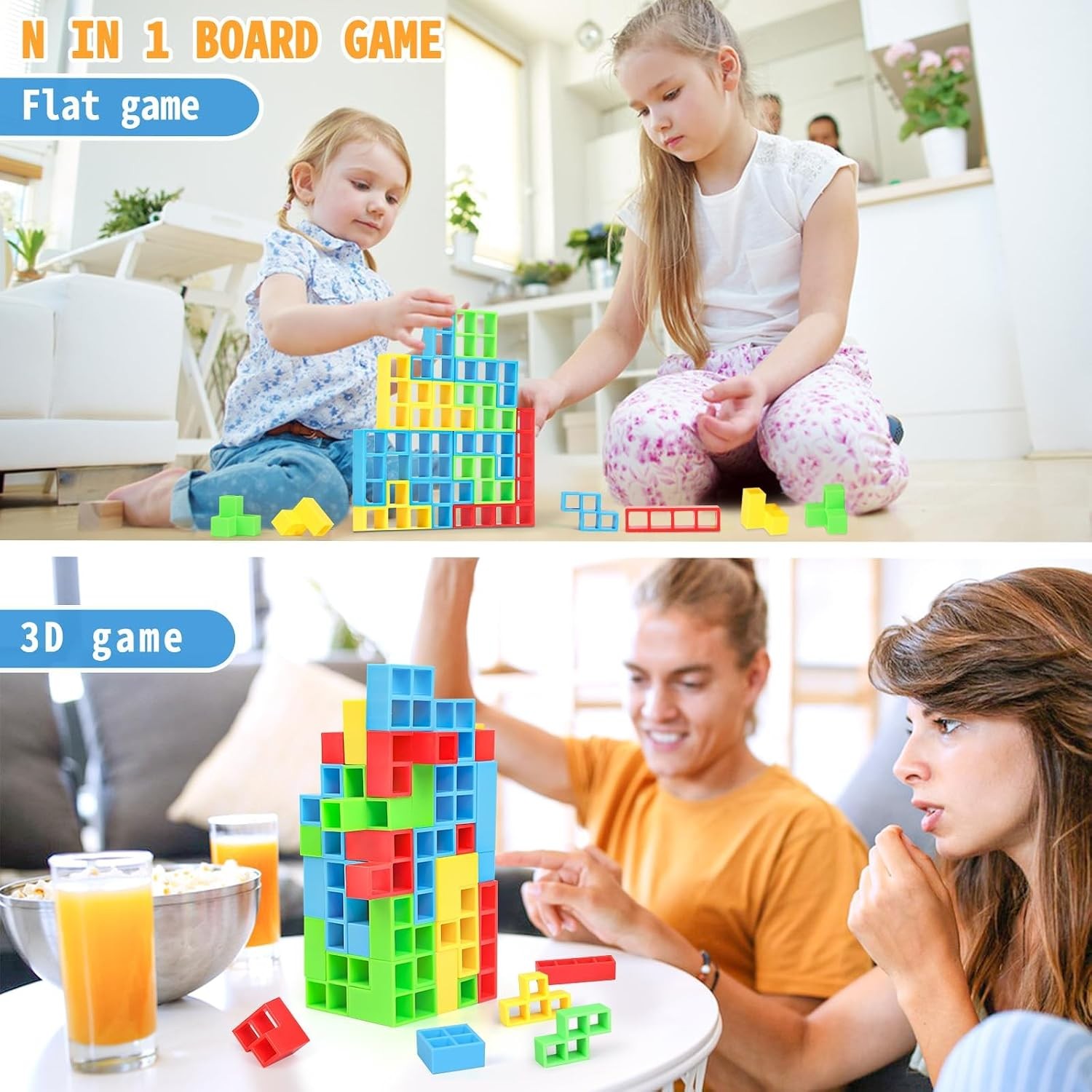 BBnote 48PCS Stack Game Tetra Tower 2 Players Balance Attack Family Travel