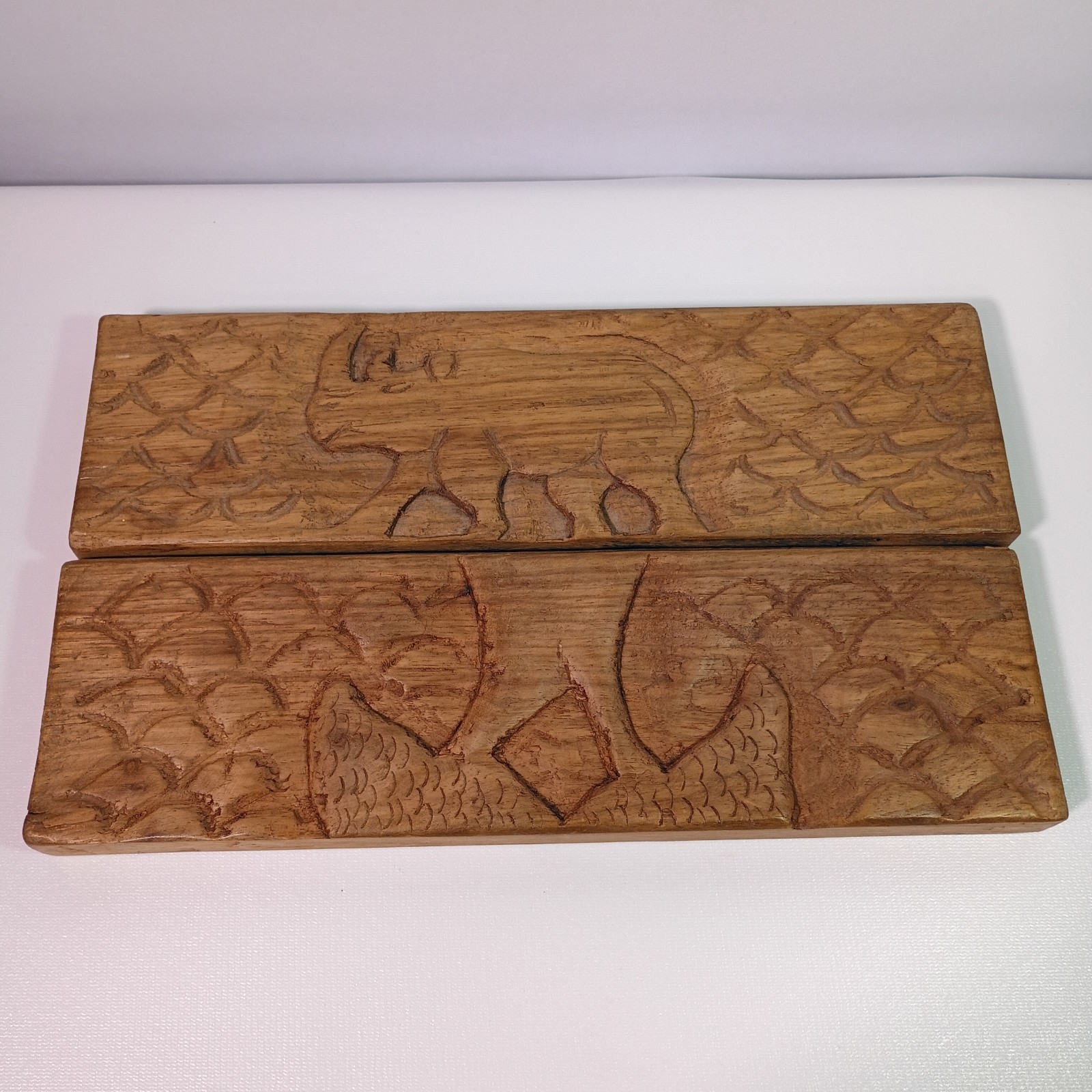 Hand Carved Wooden Mancala Board Game Handcrafted Animal Carving Design Vintage