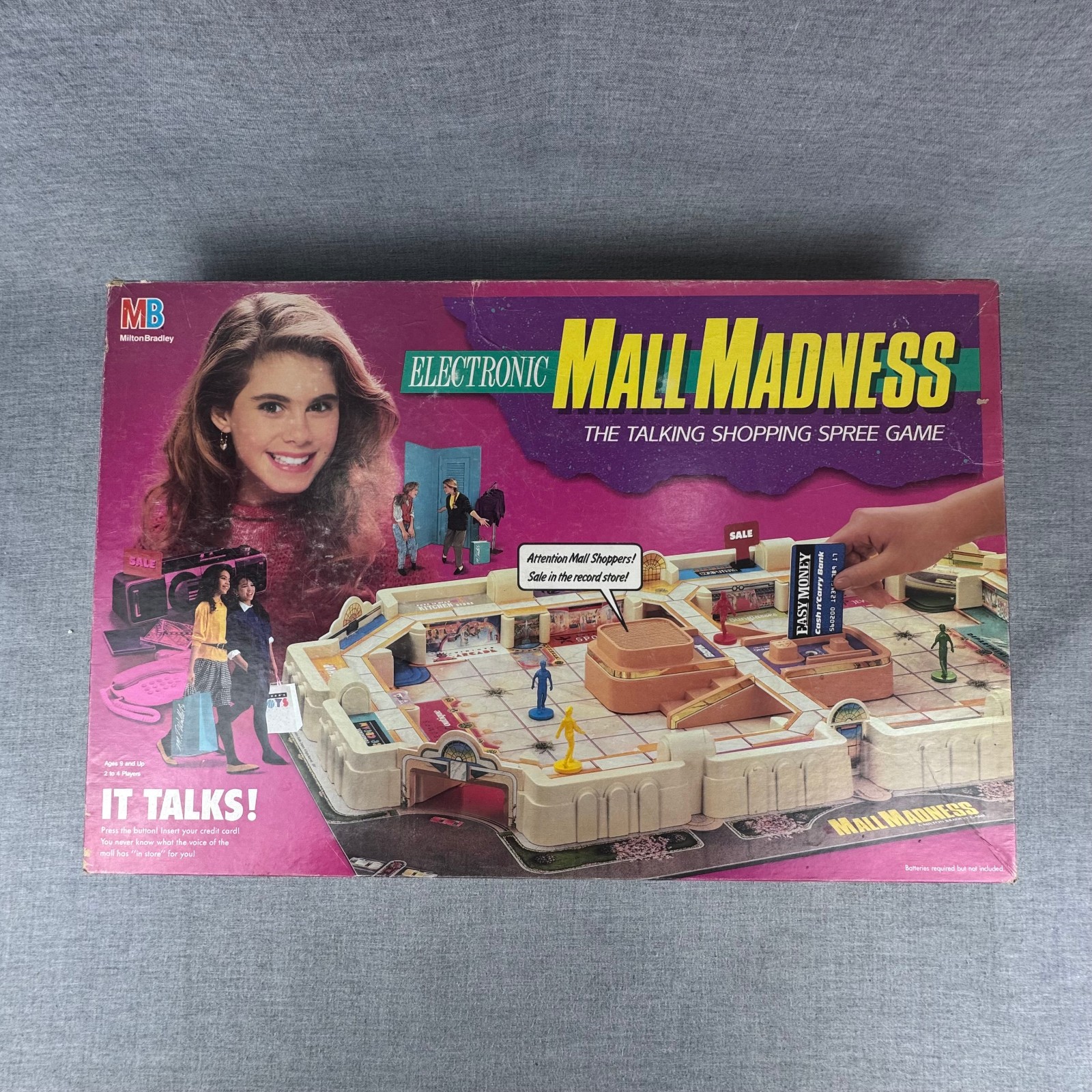 Vintage 1989 Electronic Mall Madness Board Game Milton Bradley Works Incomplete