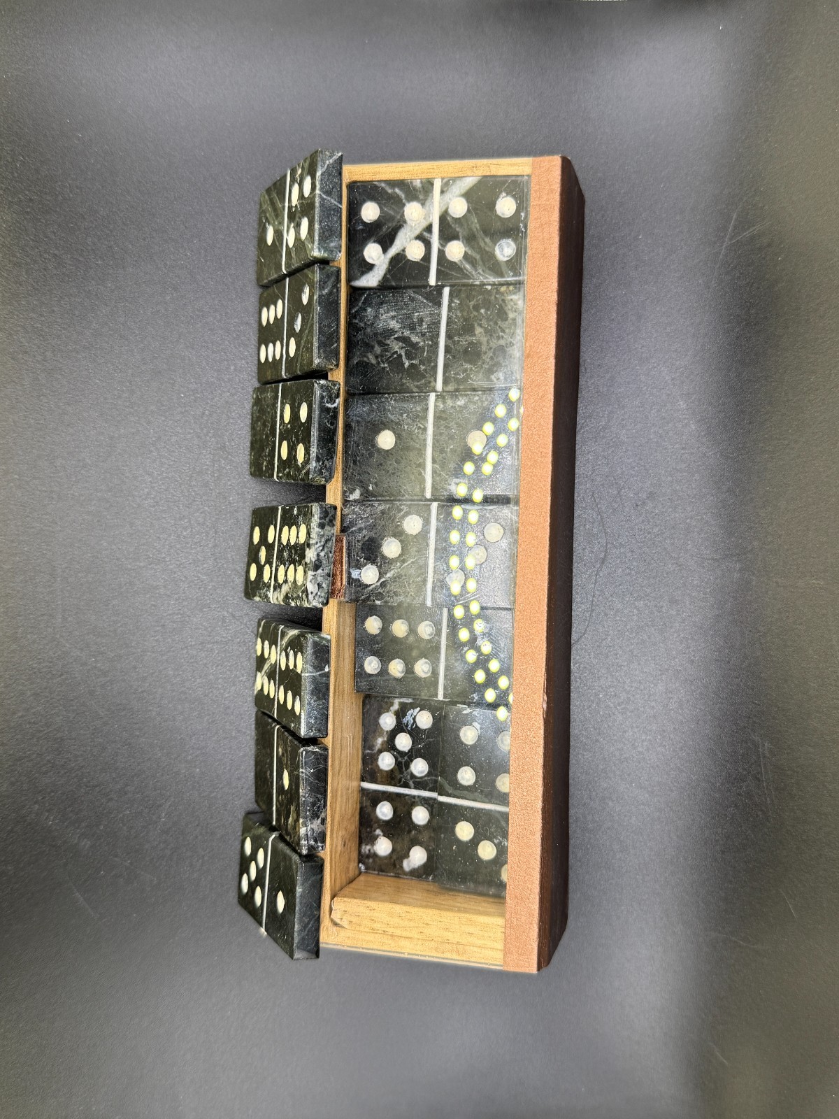 29pc Domino Set Polished Black & White Marble + Case Pakistan Never Used NEW