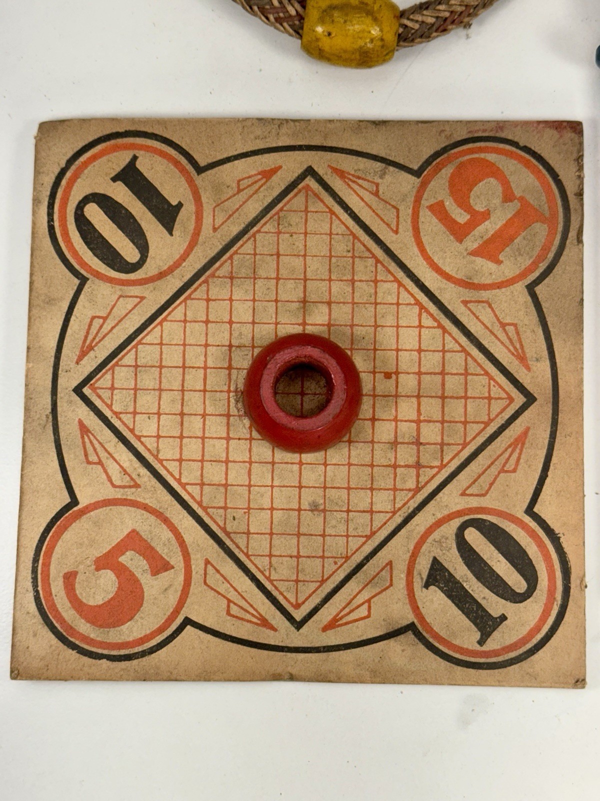 Vintage Wooden Ring Toss Game Clown Figure Rope Rings Folk Art Carnival Toy
