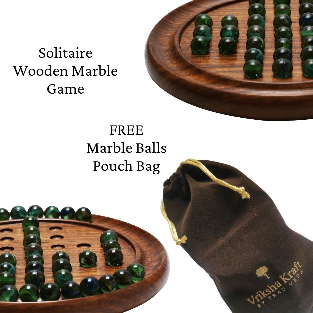 Wooden Solitaire Board Game 10 Inch – Brain Vita, Peg Marble Puzzle, Mind Teaser