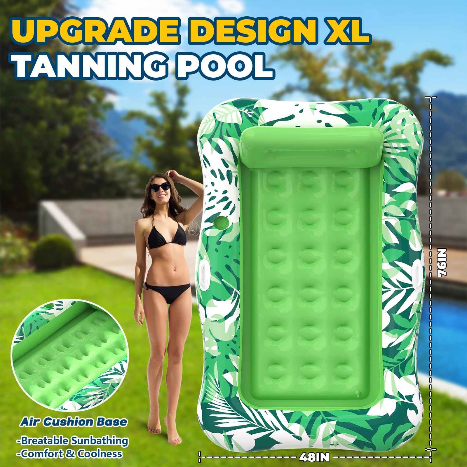 Pool Float 76 x48 XL Inflatable Tanning Lounger Pillow Green Nenrsl Led Floats