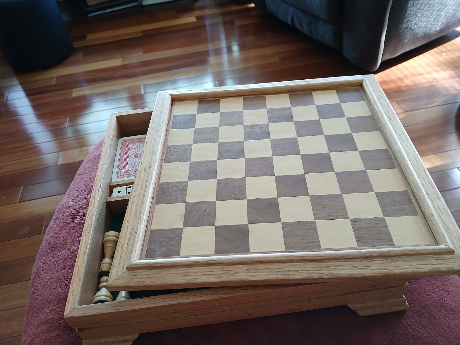 Wooden Game Box. Multiple Boards And Games. 12”x12”x3”. See Photos.