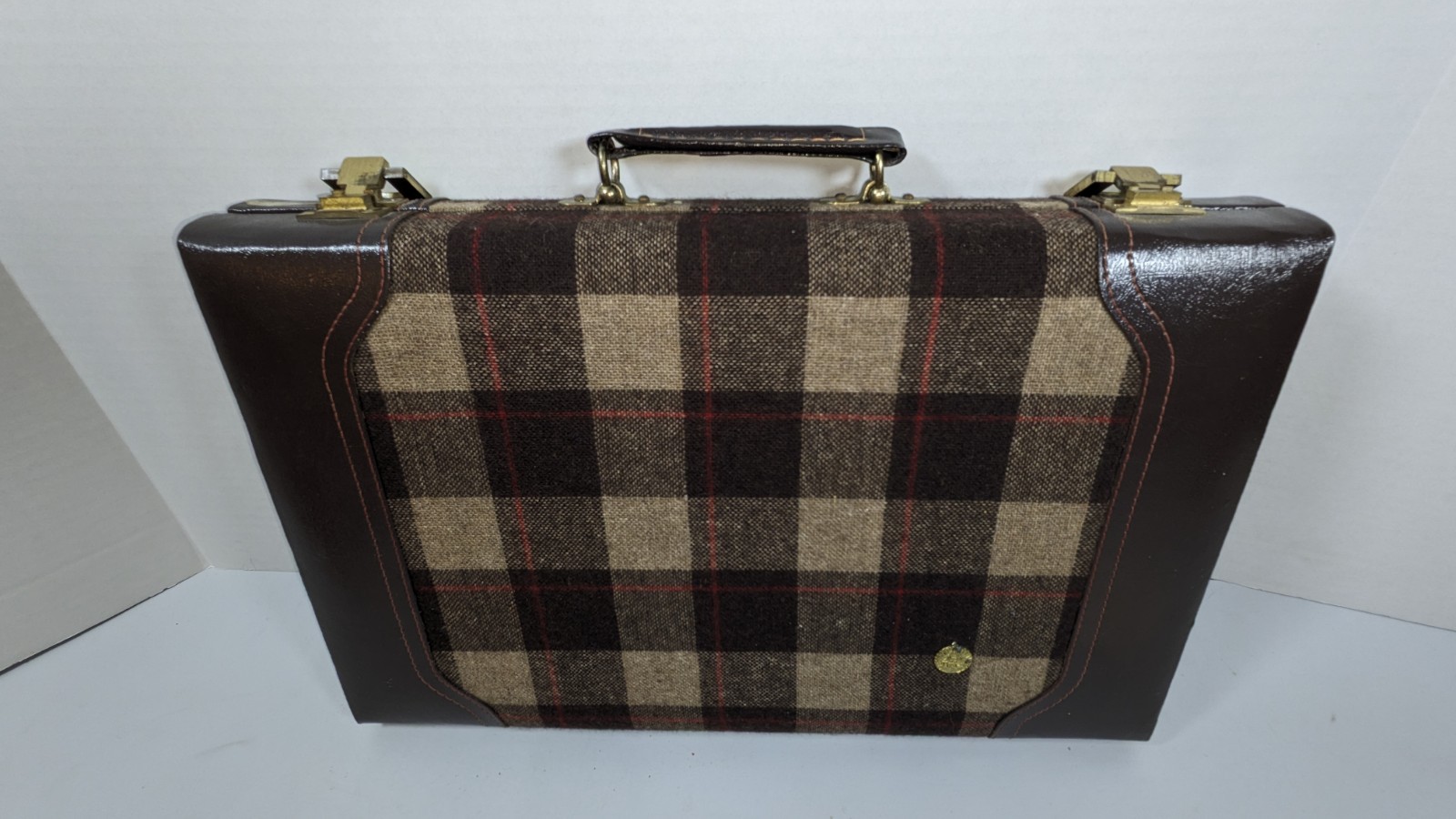 Vintage Aries Of Beverly Hills Backgammon Set Brown And Red Plaid COMPLETE