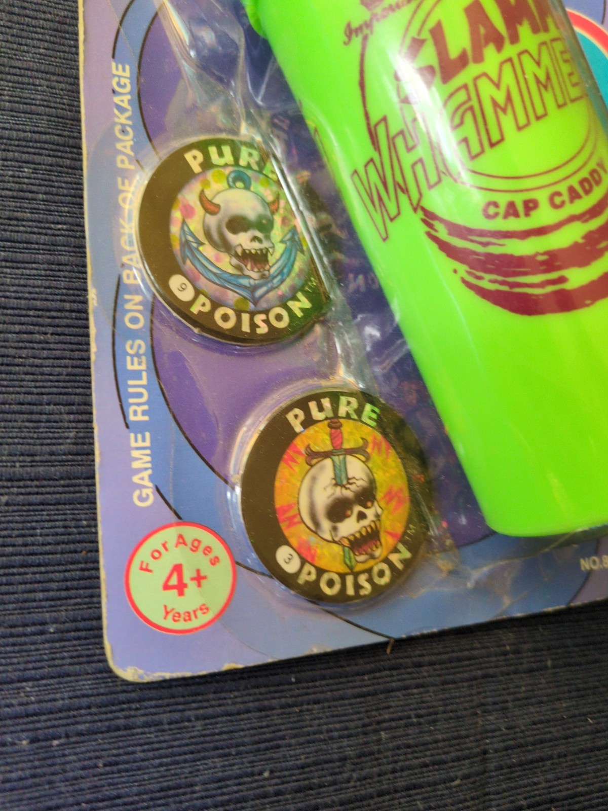 Slammer Whammers Pogs Imperial Toys 1994 Cap Caddy Green Clip On NEW on Card NOS