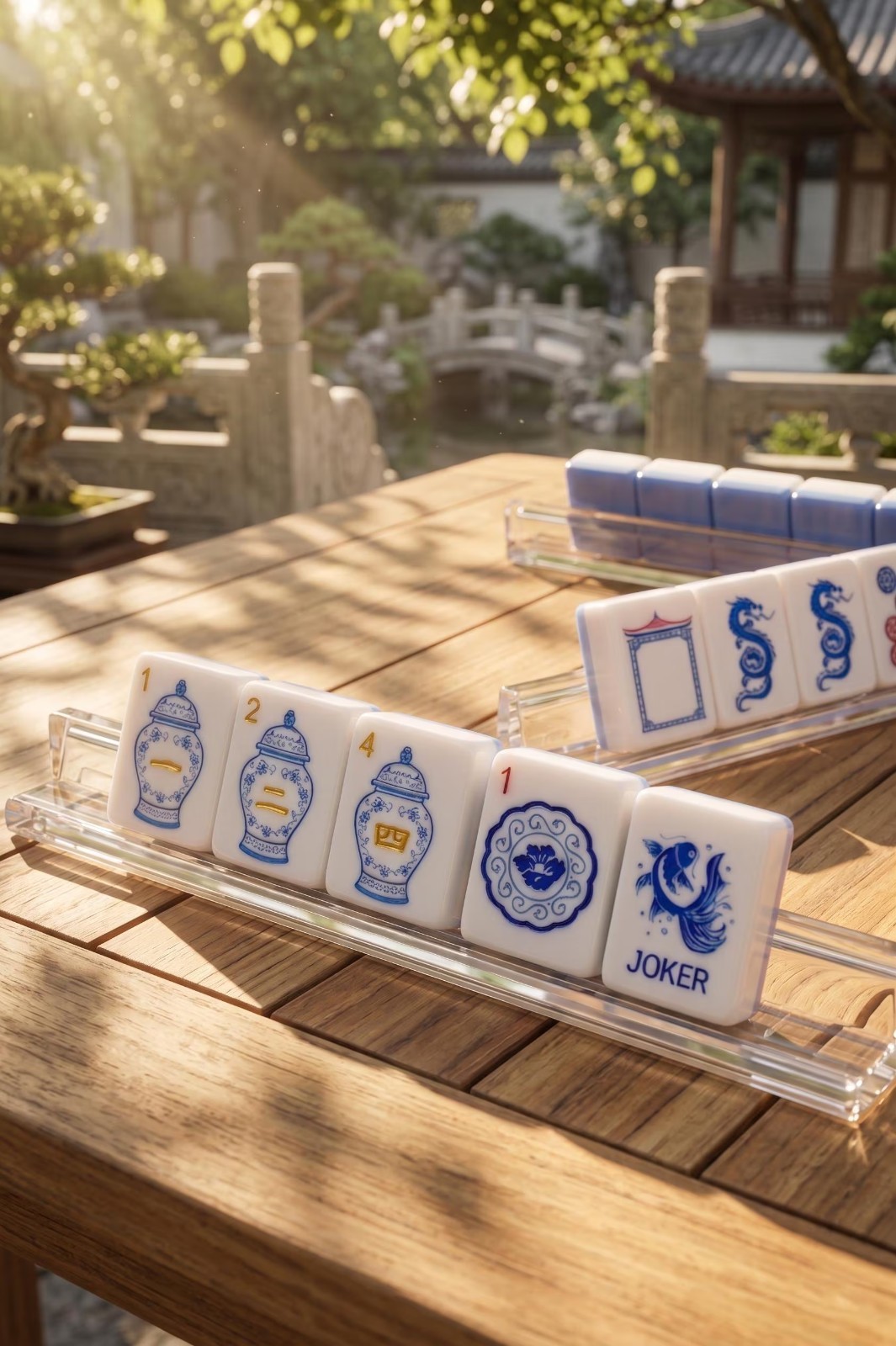 Blue and White Porcelain Chinoiserie Mahjong Tiles – 160 Acrylic Tiles