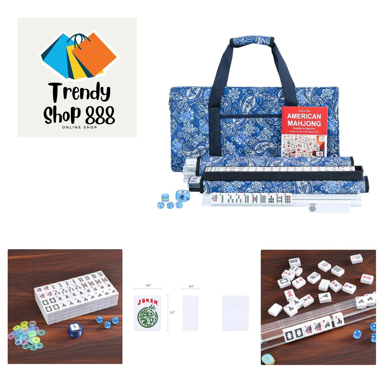 American Mahjong Set,166 White Tiles with Blue Bag and Accessories,4 Transpar…