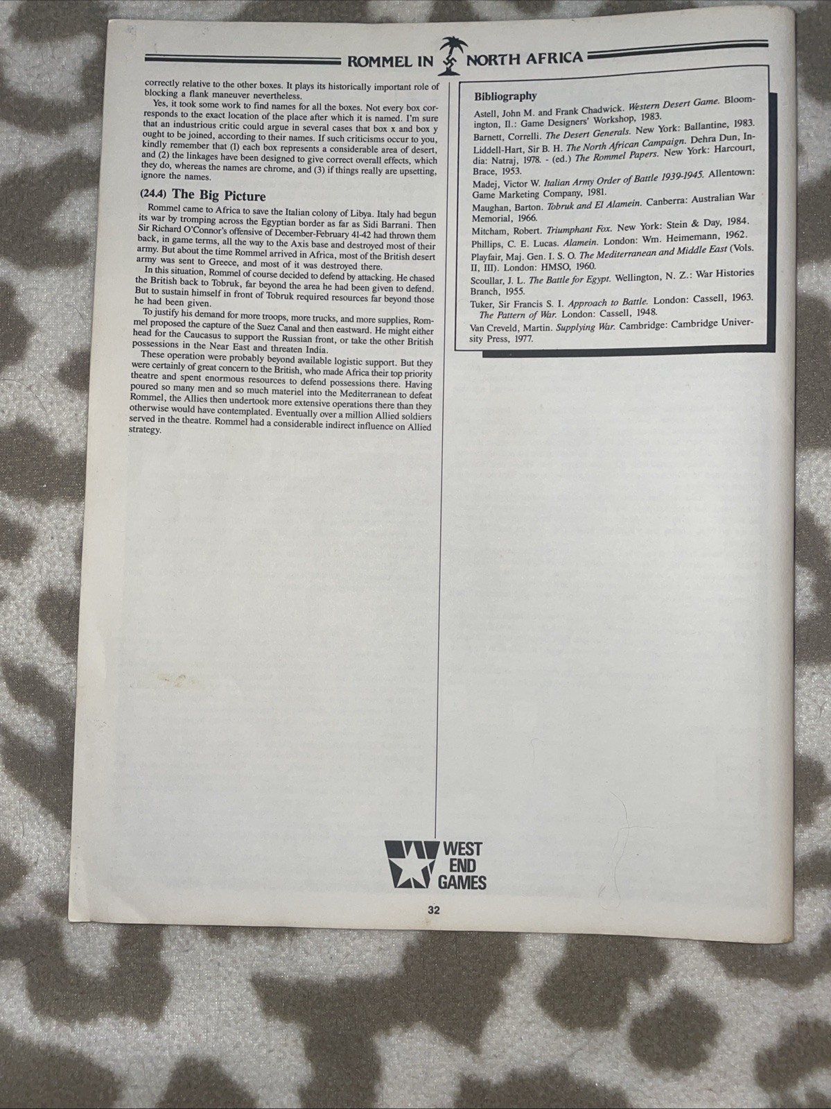 West End Games. 1986. Rommel In North Africa. Punched VGC.