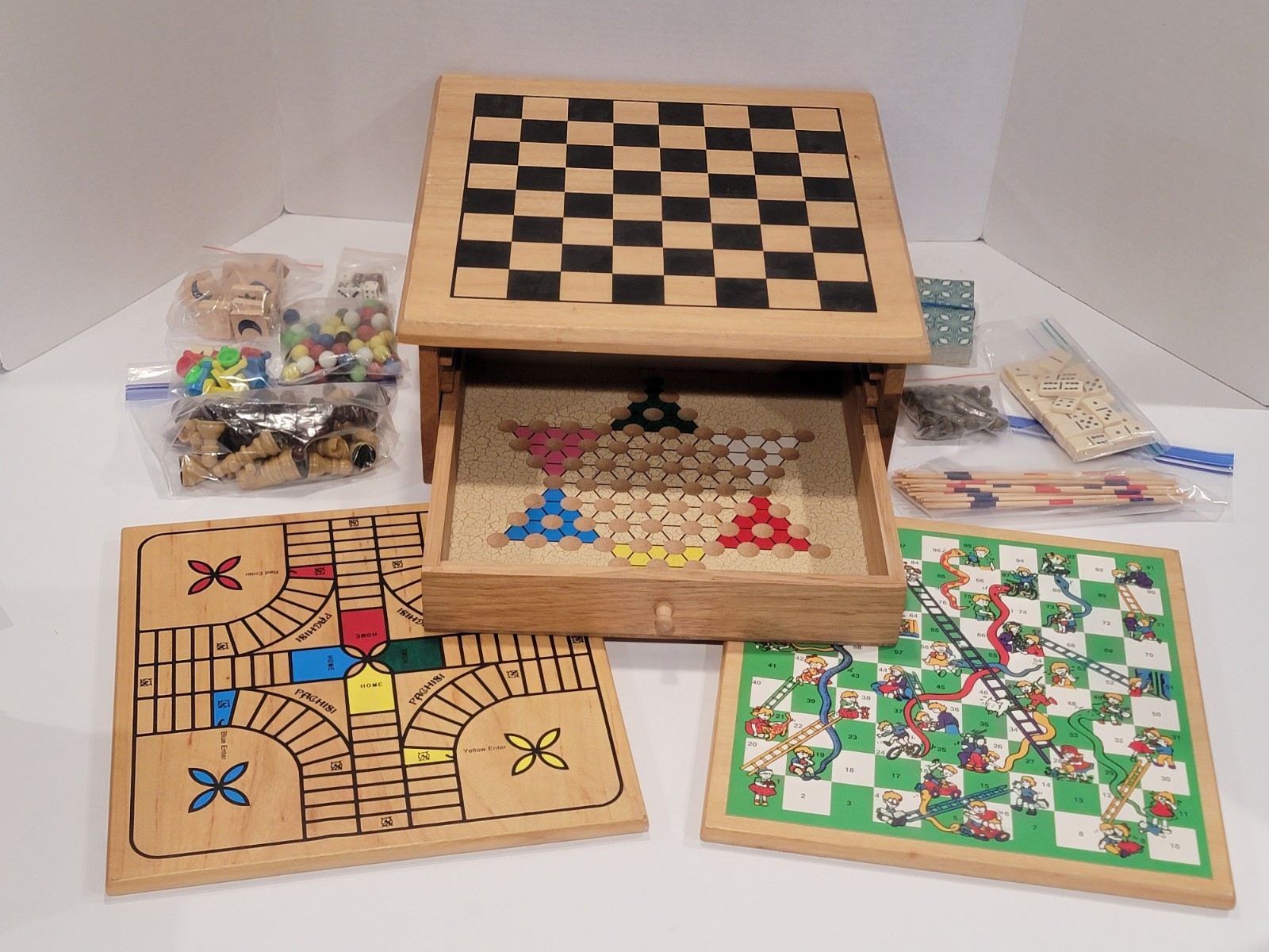 Board Game Set – 10 in 1 Tabletop Wood Game Center With Game Pieces