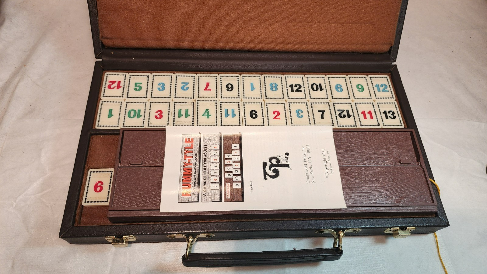 Vintage 1975 Rummy-Tyle tile game, Traditional Press, Hard case with handle