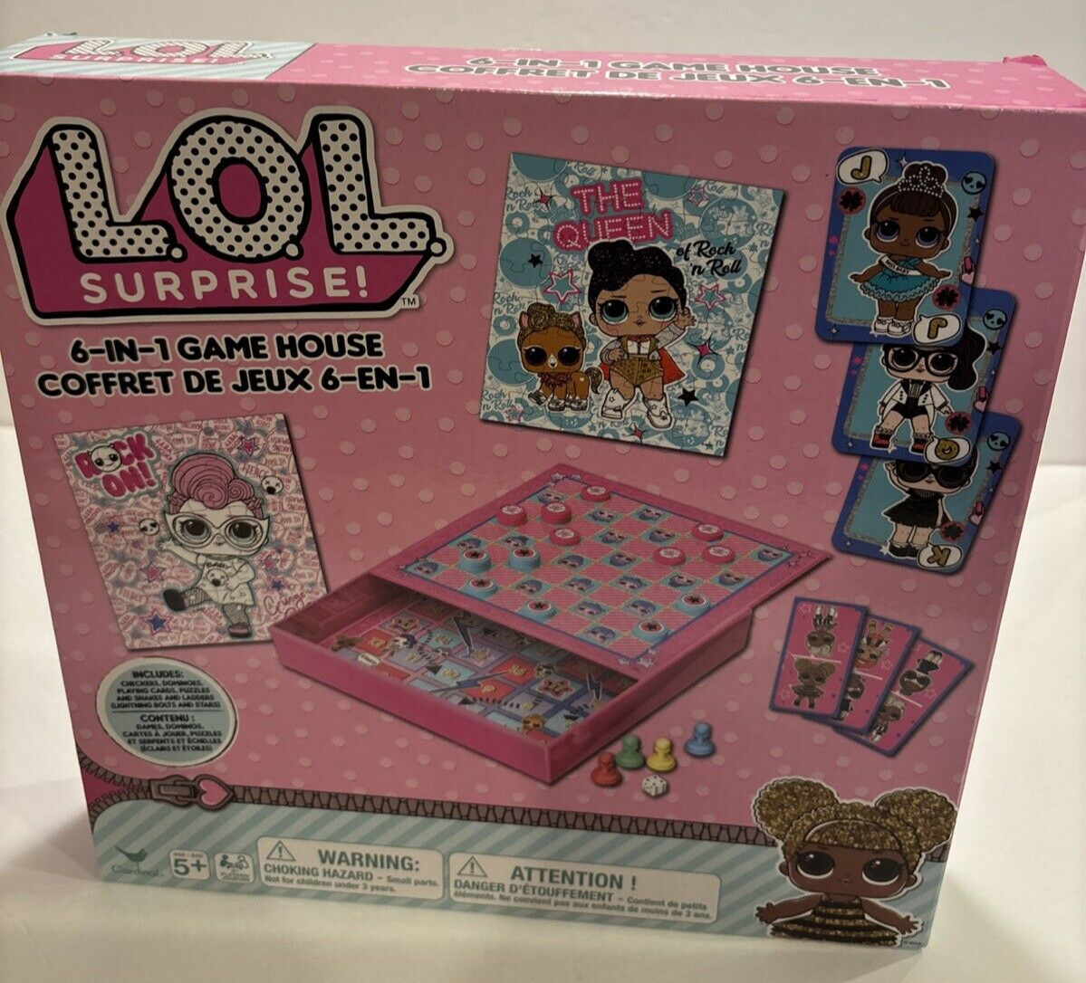 LOL Surprise 6 IN 1 GAME HOUSE Ages 5+ Checkers Dominoes & More Pink Sealed New