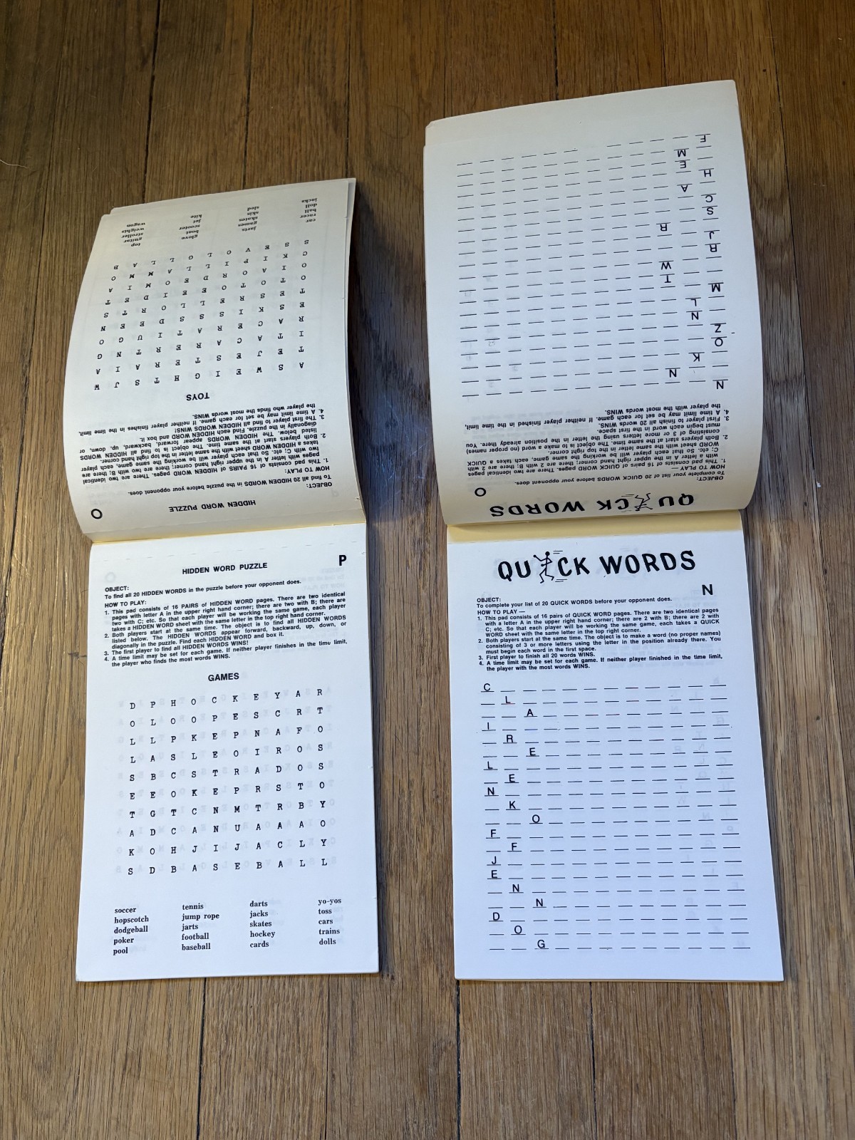 Lee Pencil Games 1975 for 2 Players Age 8 to adult Baseball, Dots, Hidden Word