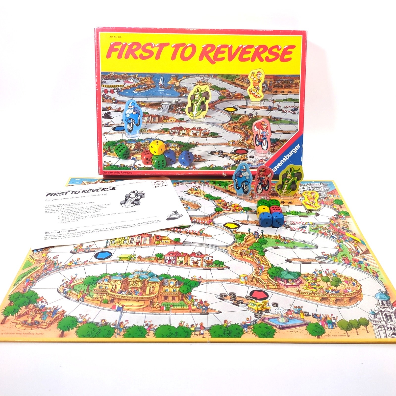 Vtg 1988 Ravensburger First to Reverse Board Game Near COMPLETE Kids Racing Dice