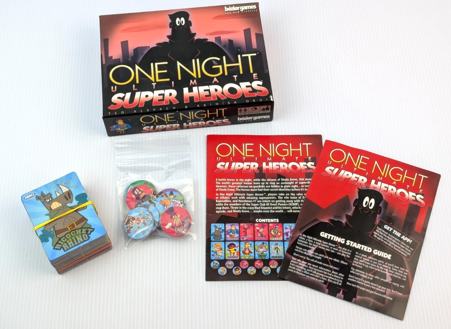 Bezier Games One Night Ultimate Super Heroes Card Game 100% COMPLETE