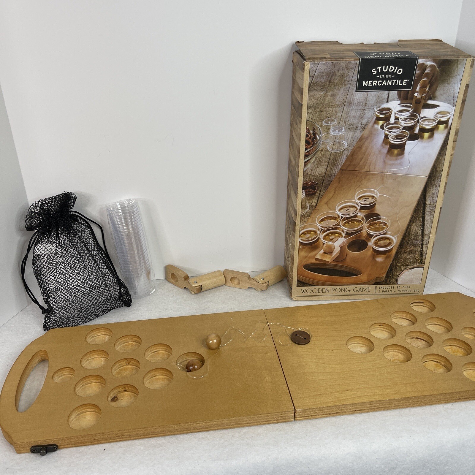 Studio Mercantile Wooden Pong Game Mini Beer Pong Party Set Adult Drinking Game
