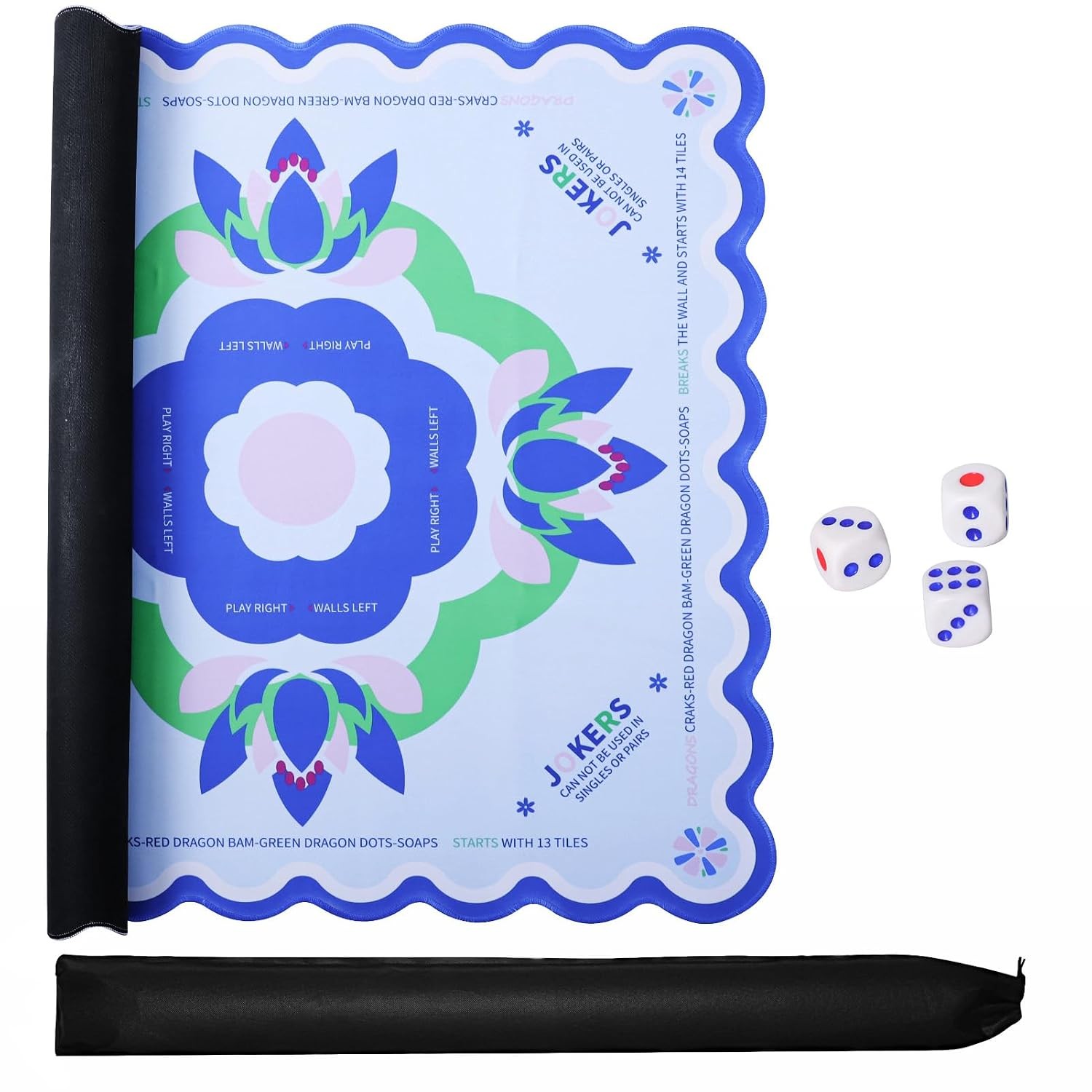 Mahjong Mat 31.5″x31.5″ Anti-Slip Black Carrying Bag Included Mahjong Game