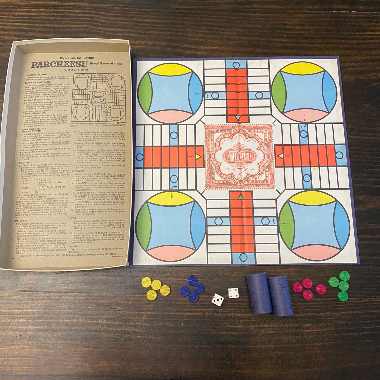 Vintage 1975 Parcheesi Royal Game of India COMPLETE Selchow & Righter No 110