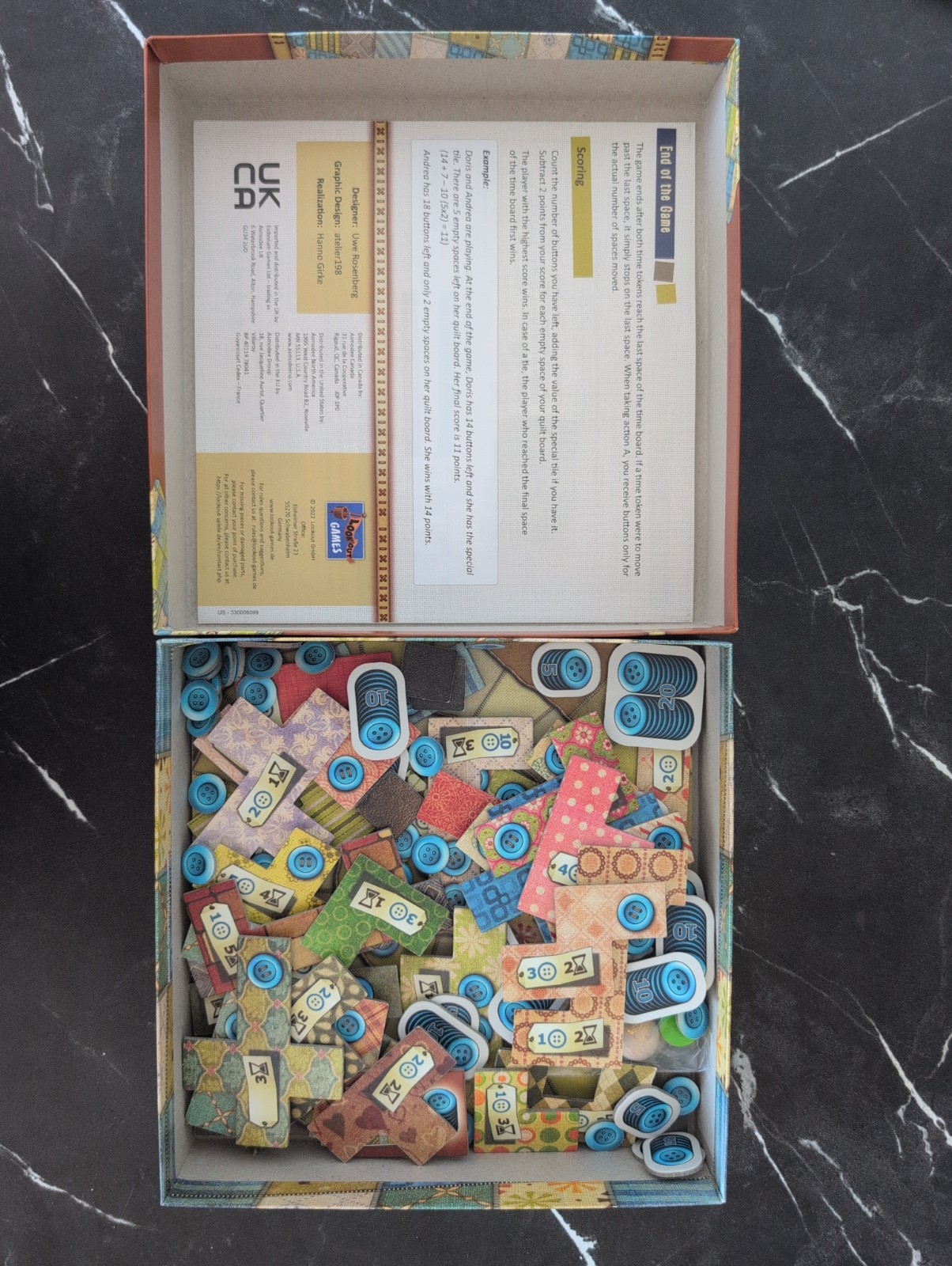 Patchwork Boardgame Uwe Rosenberg Lookout Games Complete Sewing Tile Game Vtg