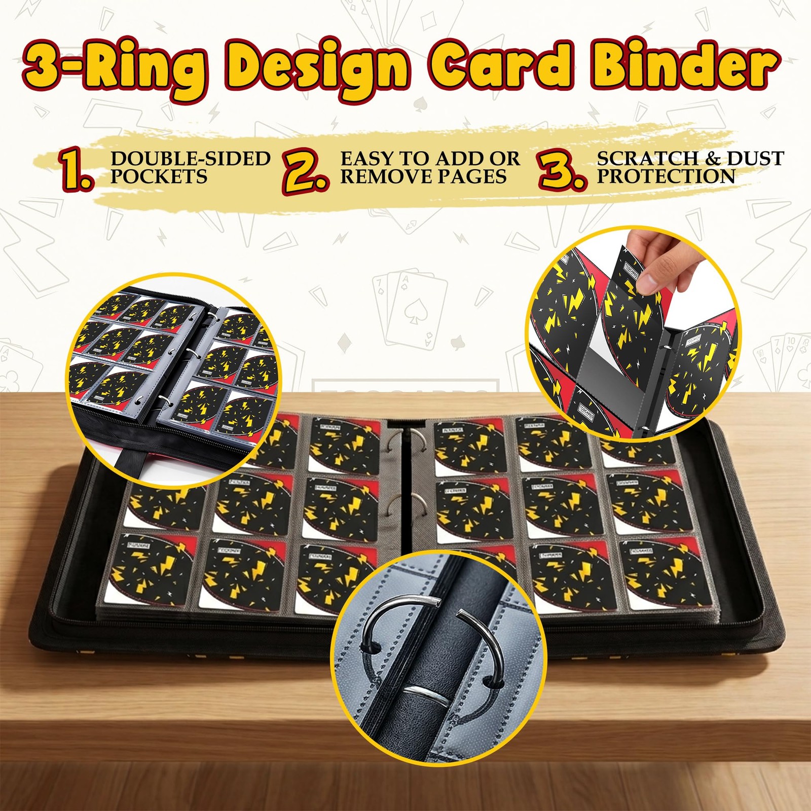 Card Binder for Pokemon Cards, 9 Pocket Trading Large, black