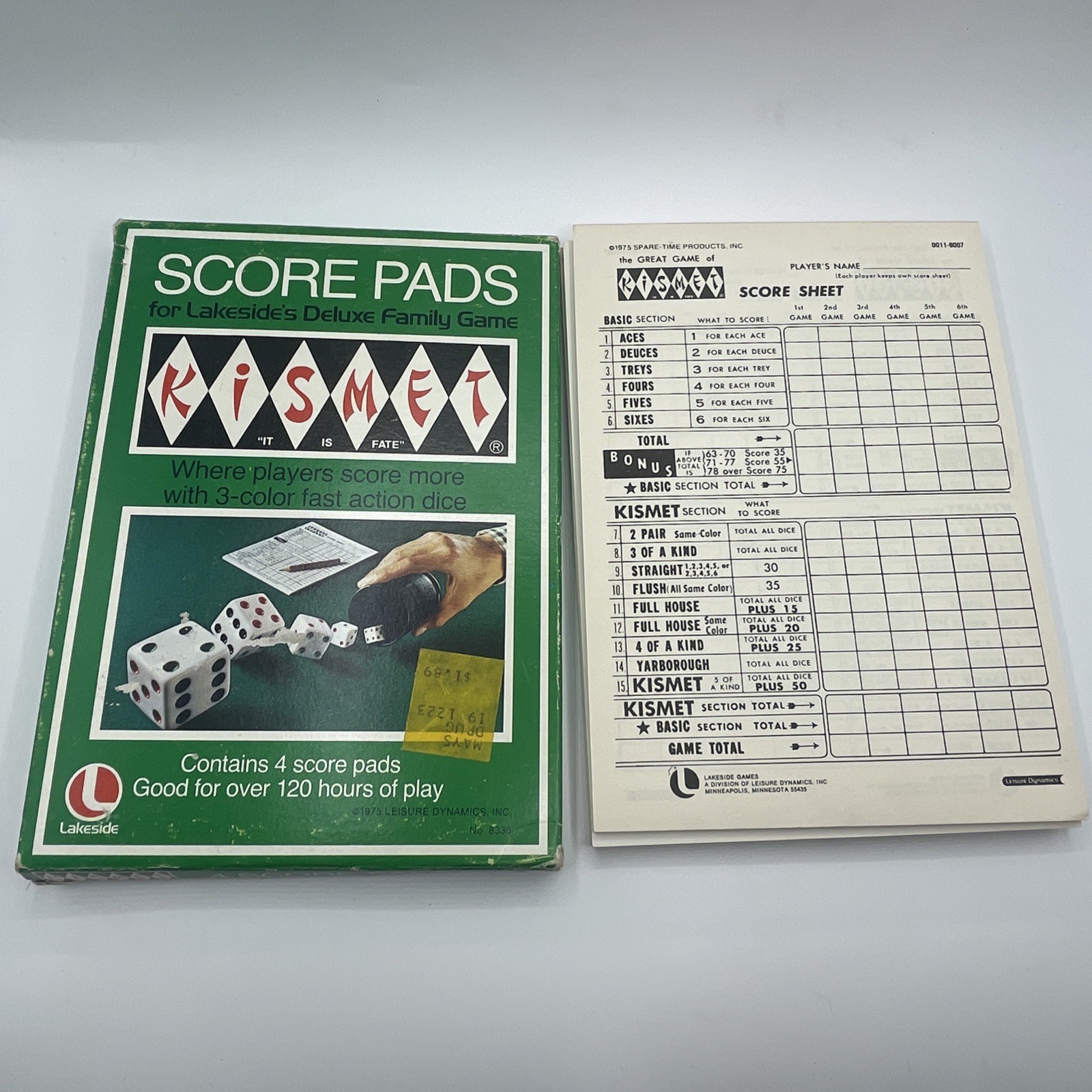 Vintage Kismet Game of Yacht 1975 Lakeside No. 8337 Score Pads Yahtzee