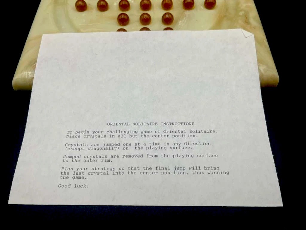 Vintage Onyx Marble Solitaire Board Game Natural Stone 33 Hole Strategy Puzzle