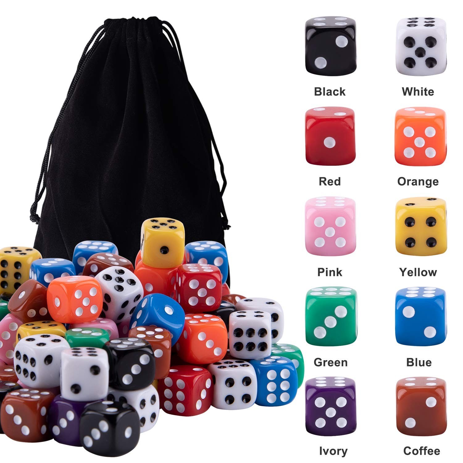 100 Pcs 12mm Game Dice Set – 6-Sided Round Corner Dice for Tenzi, Farkle, Yahtze