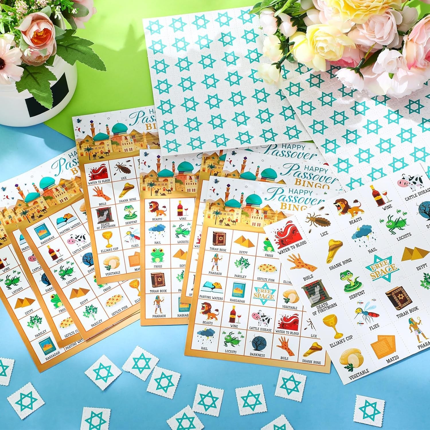 35 Pcs Passover Bingo Games 24 Players Pesach Bingo Cards Jewish Seder Matzo …