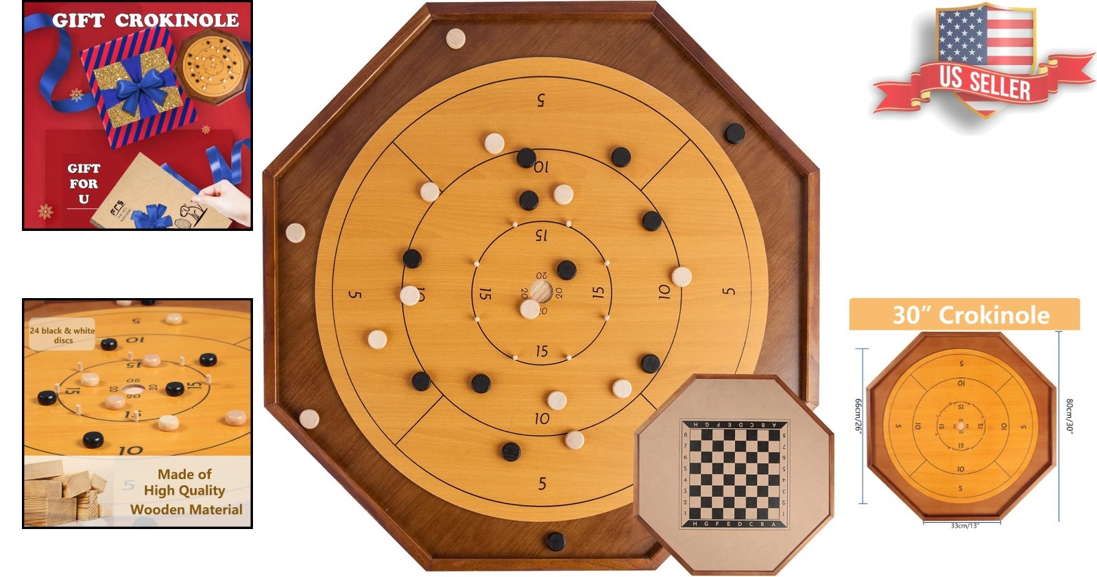 30-Inch Crokinole Board Game with 26-Inch Playing Surface – Family Fun Classic