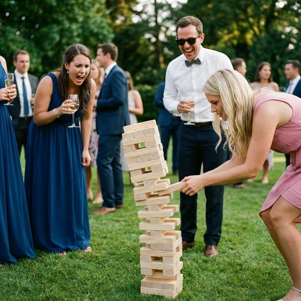Family & Adults Large Wooden Tower Stacking Game, 54 Blocks, 4 Ft Tall