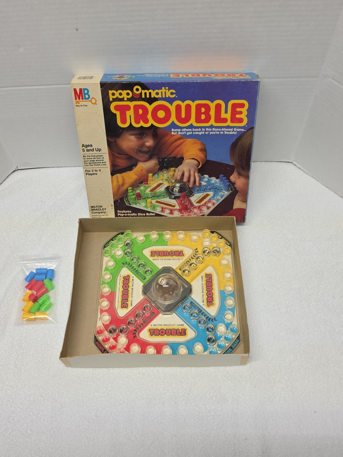 Vintage 1986 Trouble Board Game Pop O Matic Milton Bradley Complete & Works