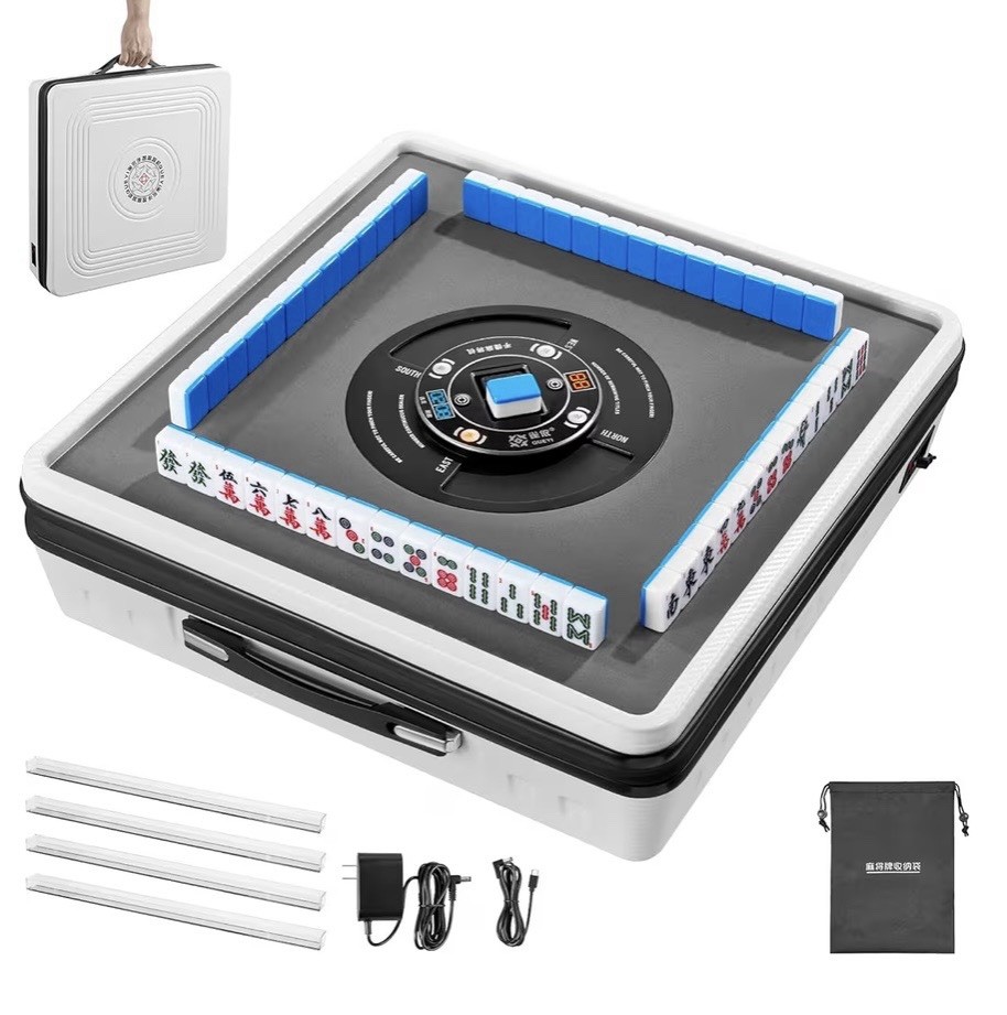 Portable Electric Mahjong Complete Game Set w/ Carrying Case, Plug & Play