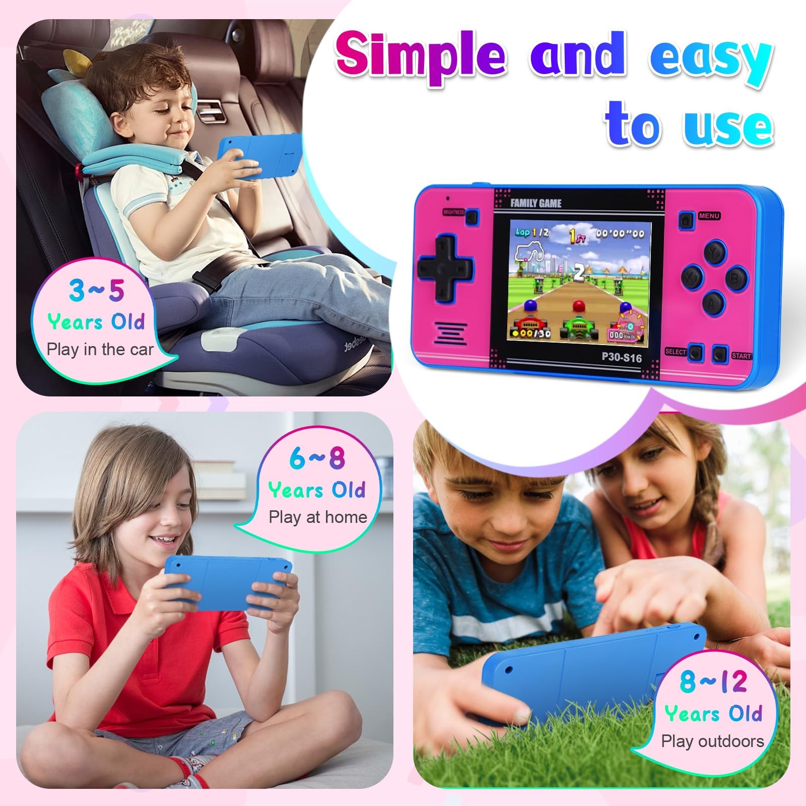 Handheld Game for Kids ，Built-in 220 32-bit Video Games, 3.0” IPS Screen, Rec…