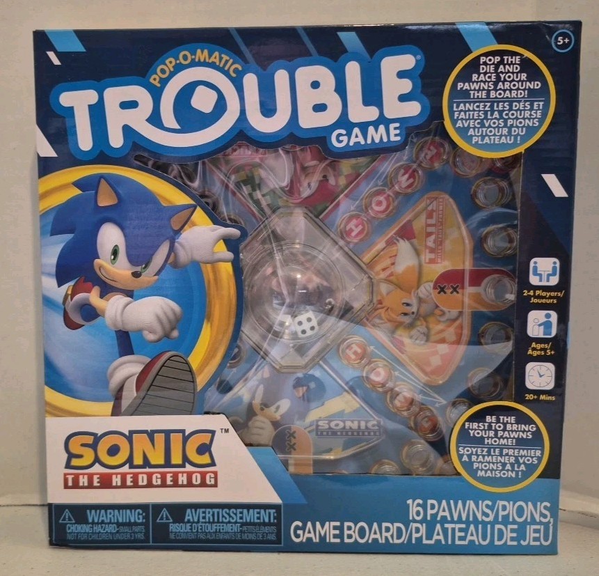 Pop-O-Matic TROUBLE Game SONIC THE HEDGEHOG Theme Game Board (2-4 Players, 2024)