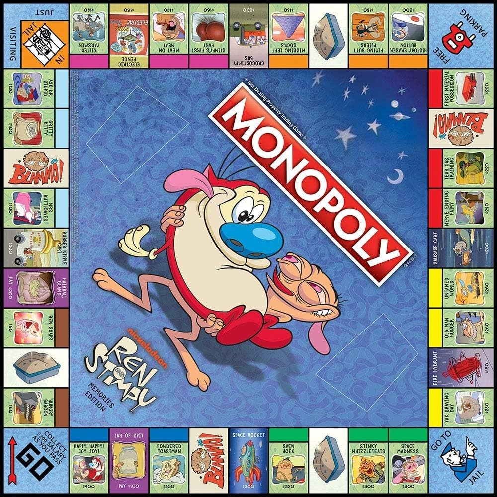 Classic Monopoly: Ren & Stimpy Edition – Custom Tokens & Game Cards Included