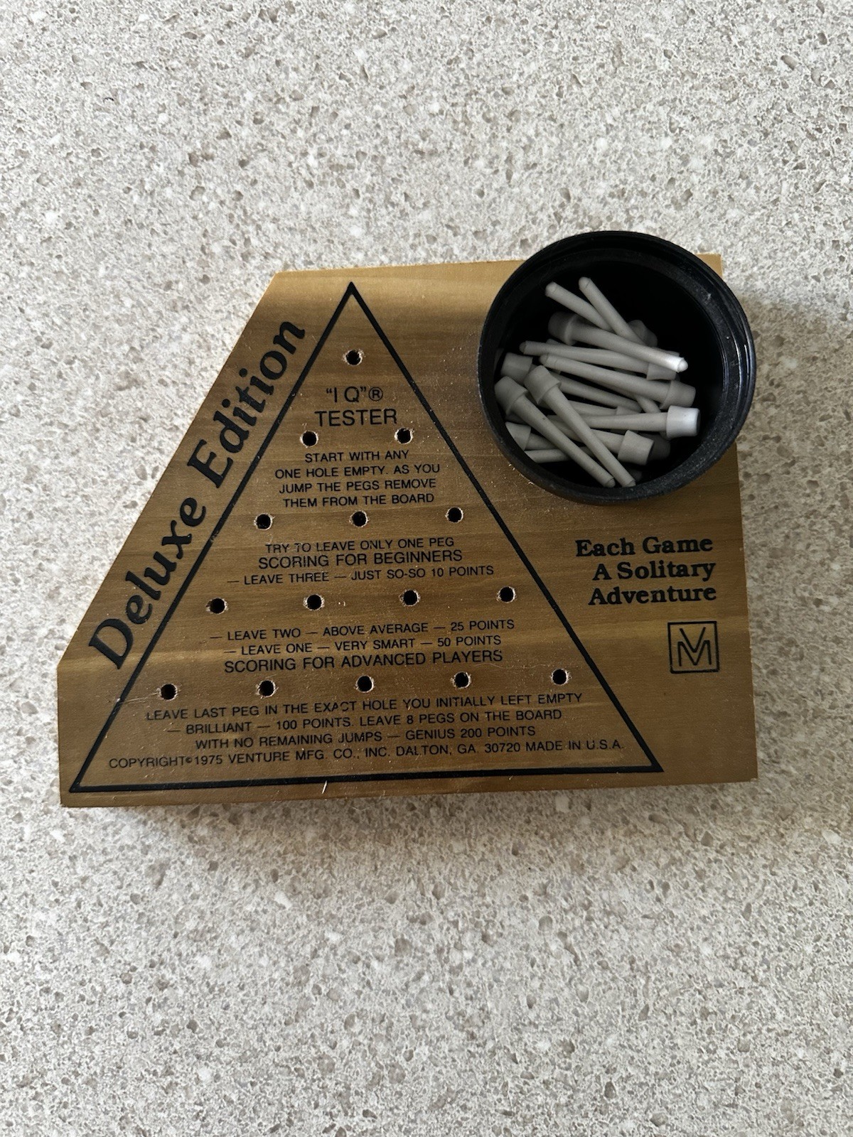 Vintage Triangle Peg Game – Deluxe Edition IQ Tester by Venture MFG Co. 1975 USA