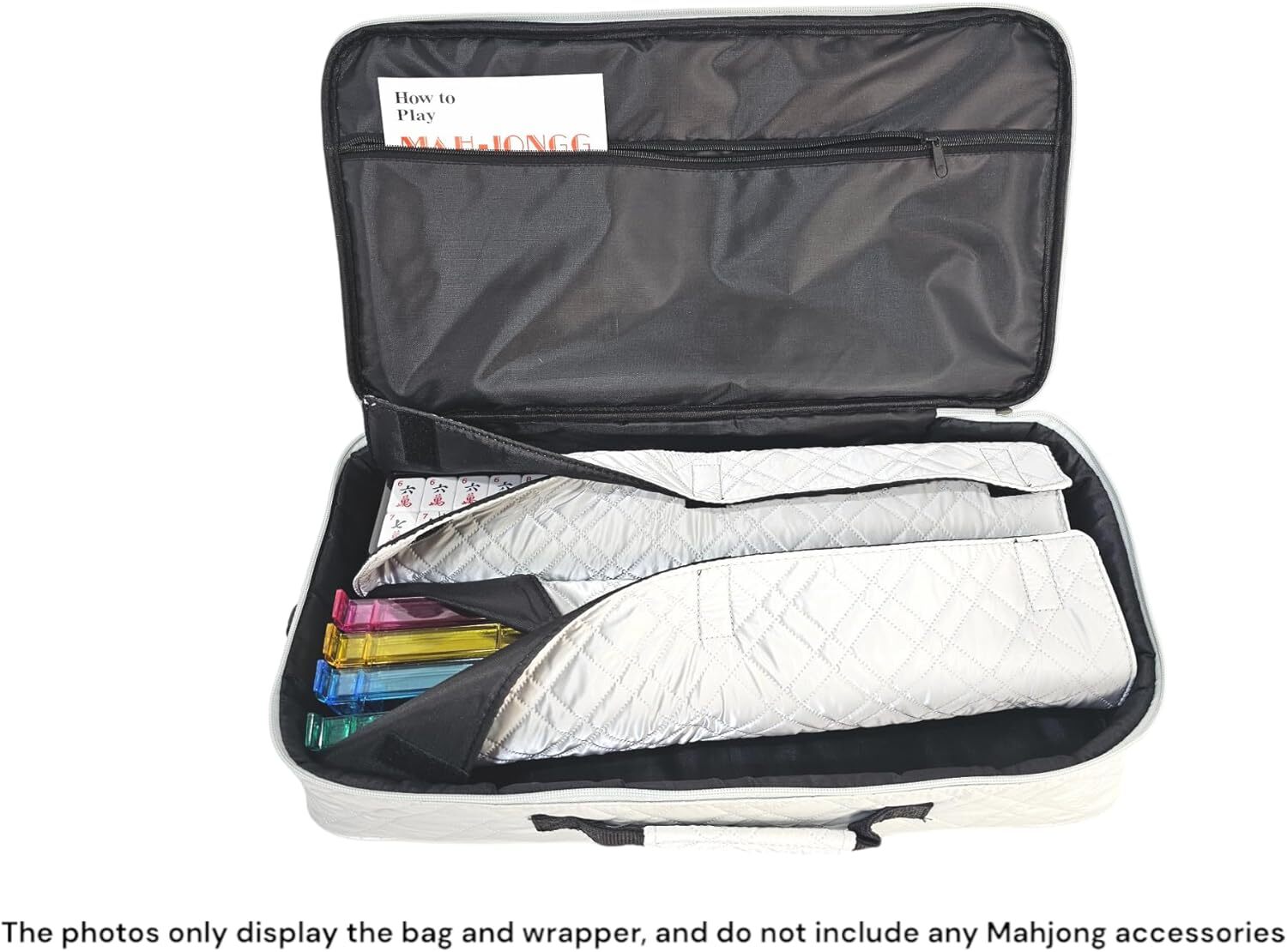 “Silver” Quilted PU Leather Mahjong Carry Bag with Zippered Storage Pocket.