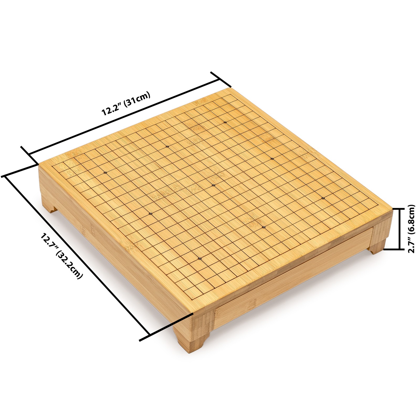 Bamboo Go Game Set – 12.6 x 12.2″ Wooden Board & Double Convex Stones