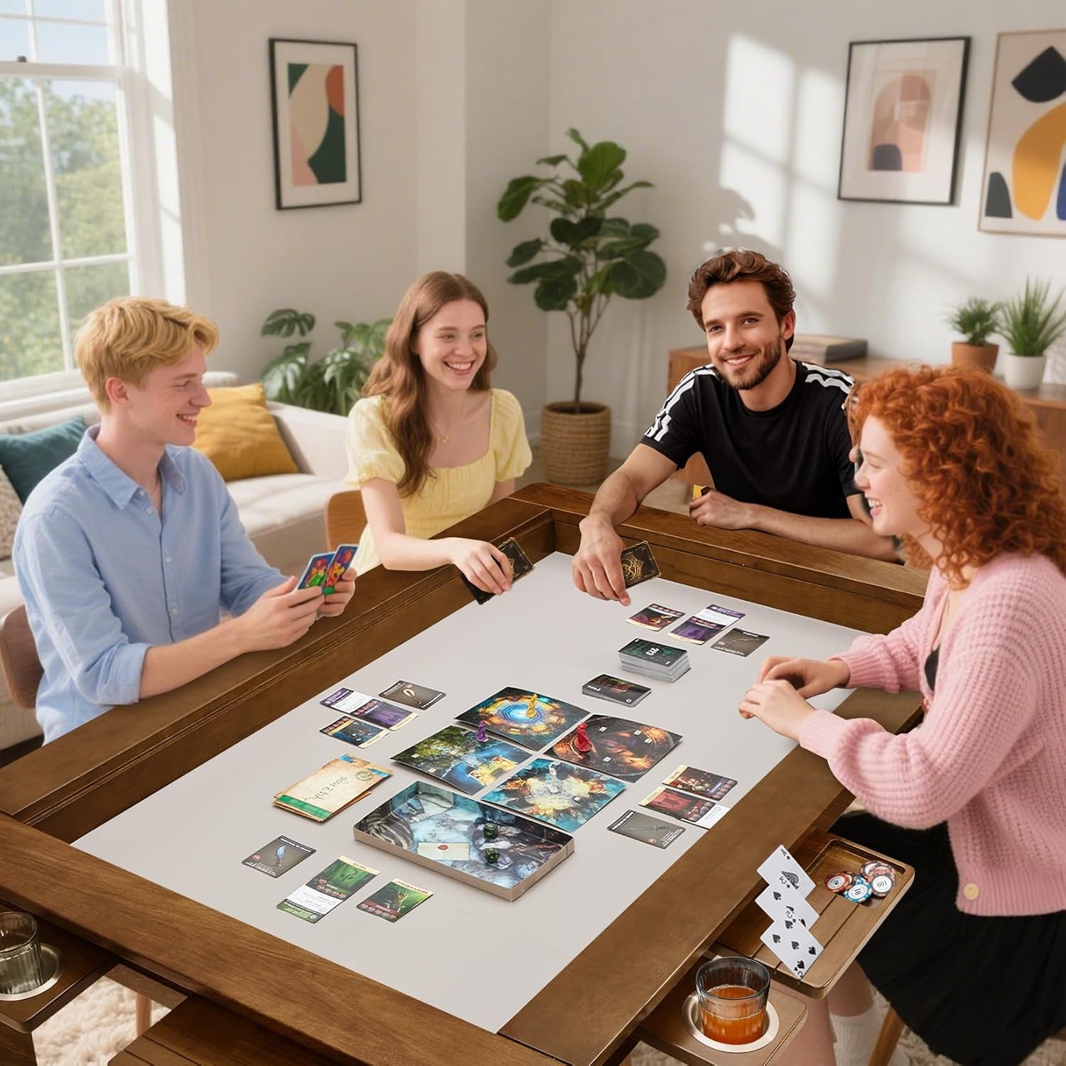 63″ ×39“ Board Game Table W/ Removable Top Solid Wood Dining/Gaming Table