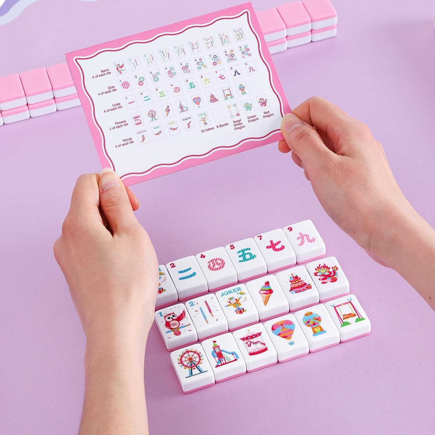 160 Pink American Printed Mahjong Game Set with Carrying Bag and Accessories