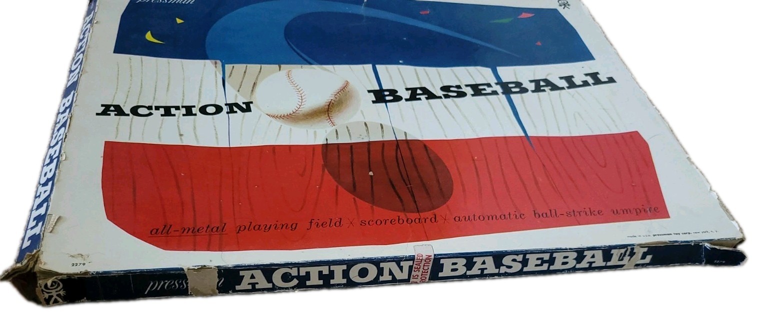 Vintage 1960’s Pressman Action Baseball Playing Board2 marbles, 1 player peg