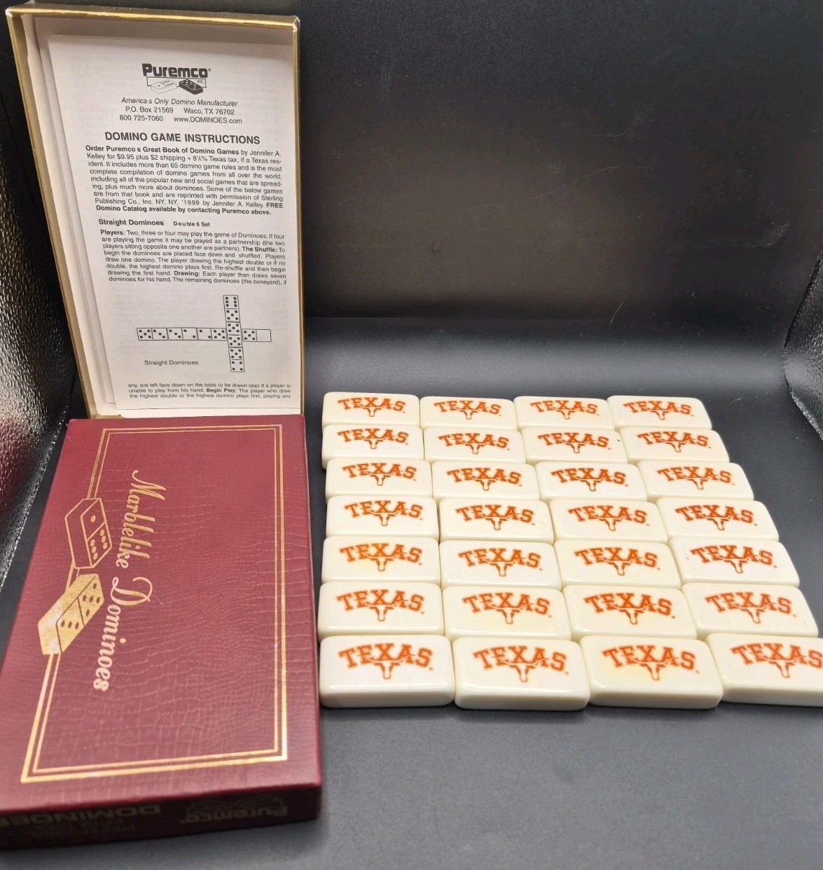 Vintage Puremco Texas Longhorns Dominoes Set Professional Extra Thick Double 6