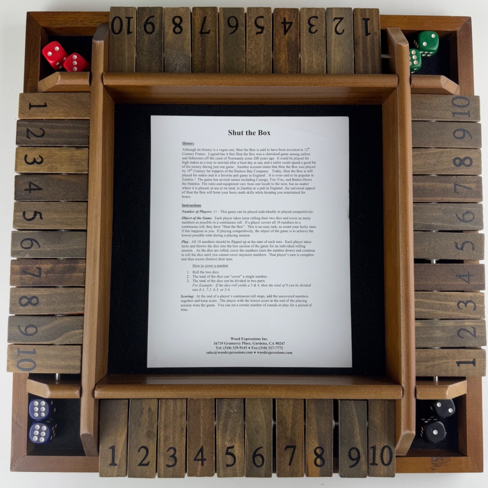 WE Games Shut The Box Game Wooden 10 Numbers 4 Players