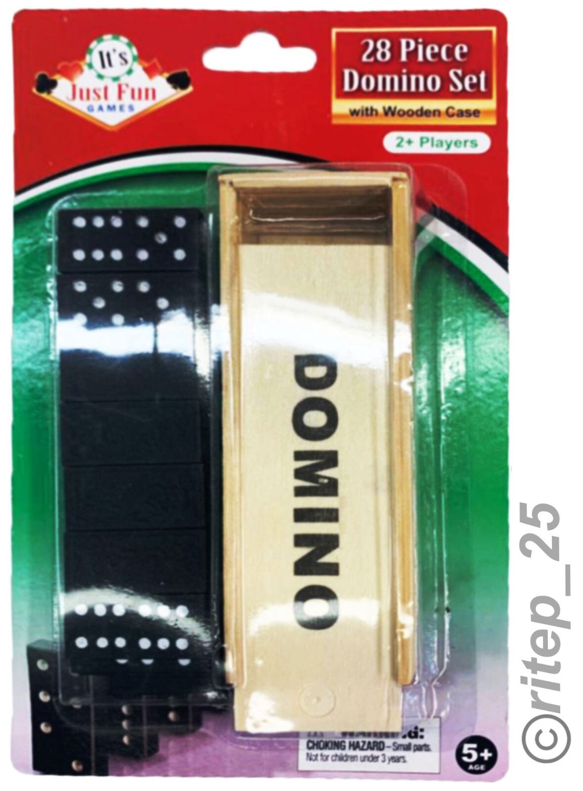 Standard DOMINOES Set of 28 Mini Black Double Six Domino Tiles With Wood Case