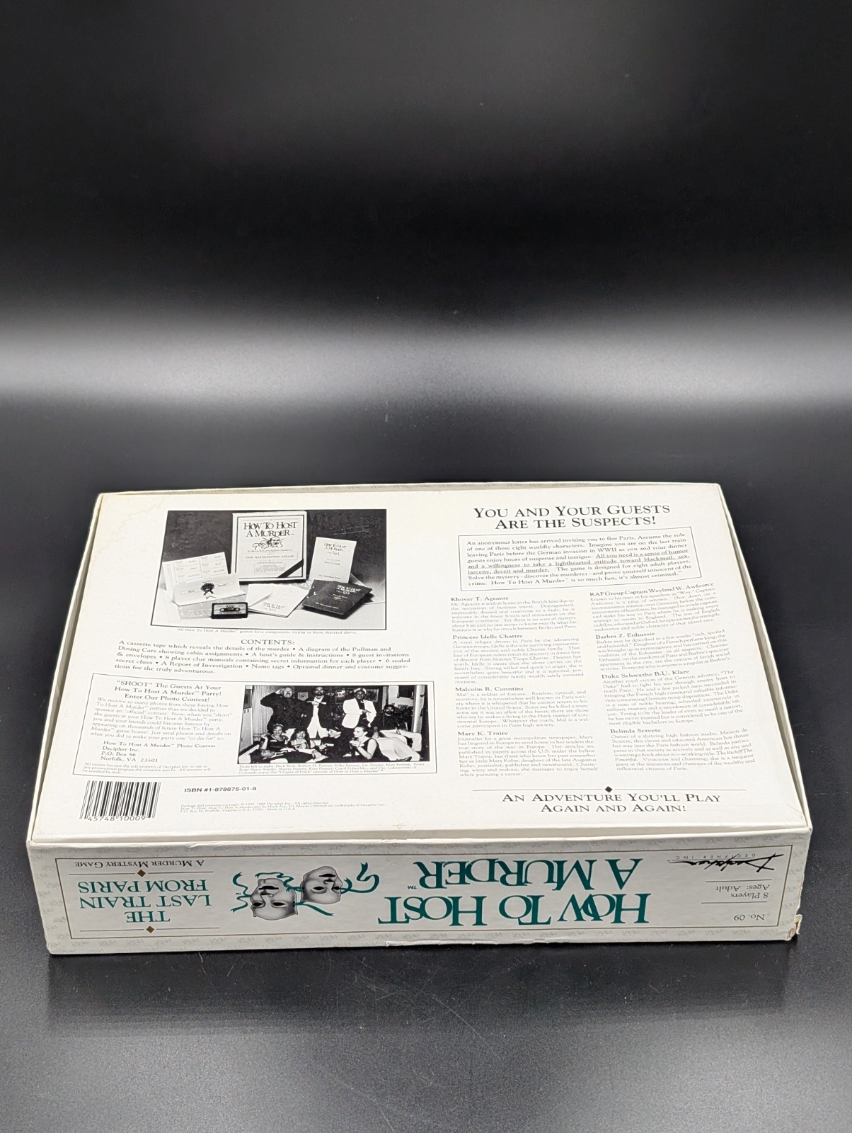 HOW TO HOST A MURDER Vintage 1985 THE LAST TRAIN FROM PARIS Game for 8 Adults