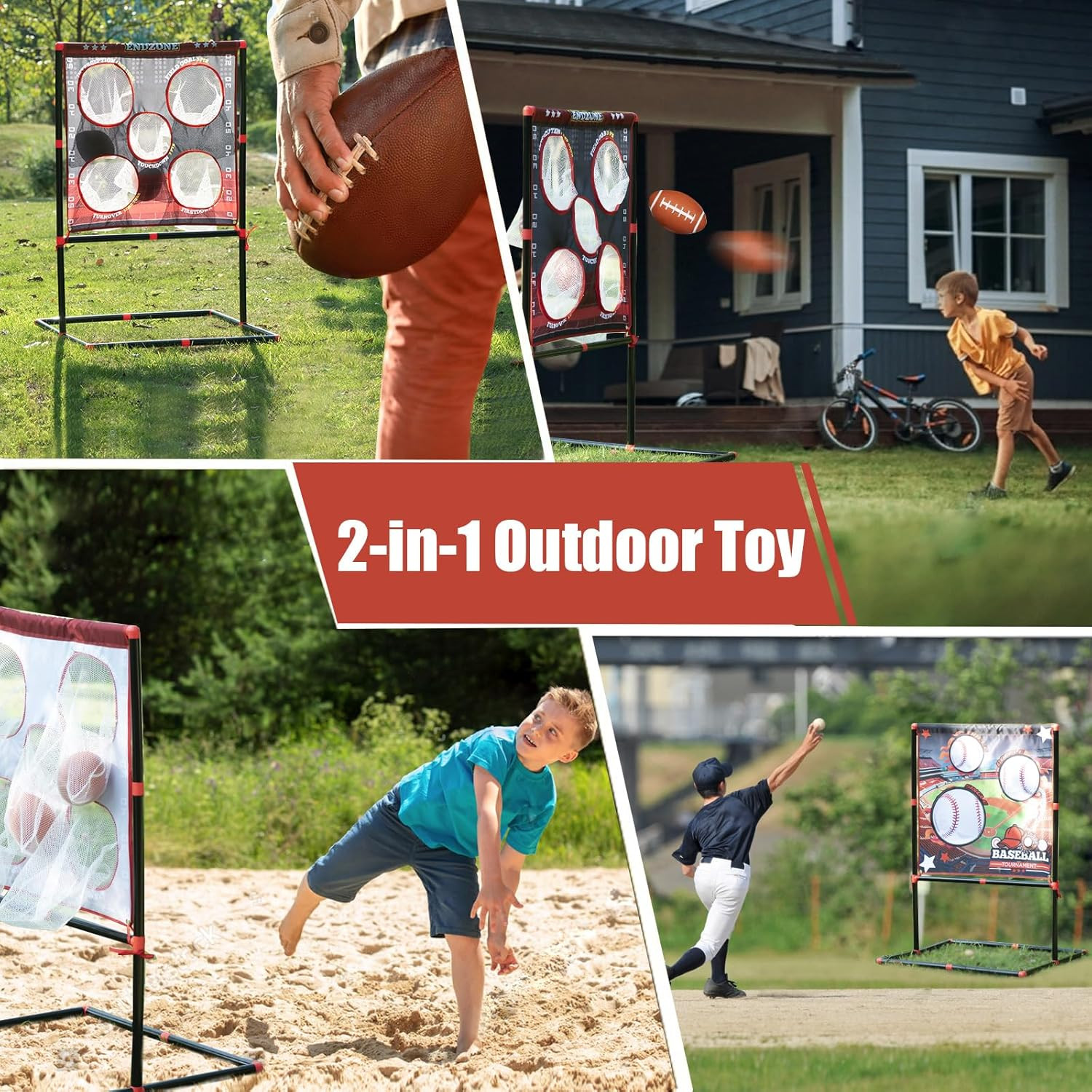2-In-1 Football & Baseball Toss Game for Kids Ages 3-8 – Outdoor Garden Toy